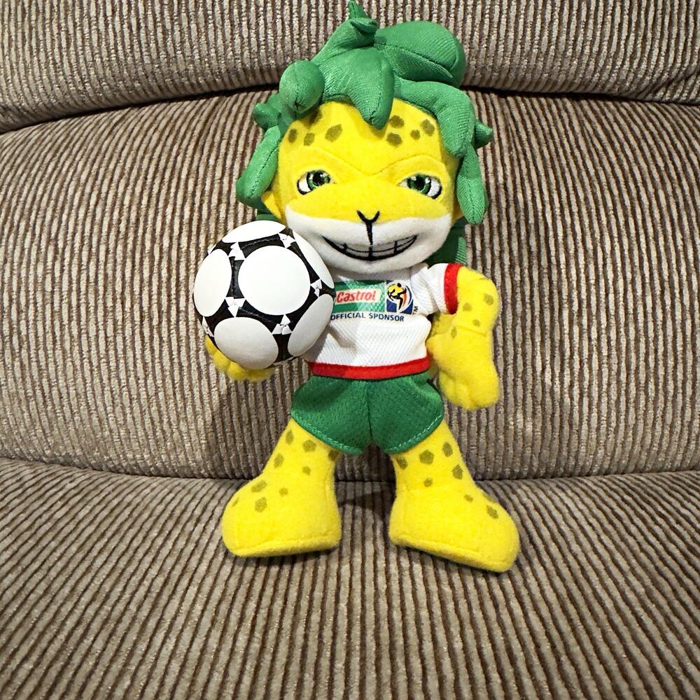 2010 FIFA World Cup Zakumi Leopard Plush w/ Soccer Ball Castrol Sponsor Shirt